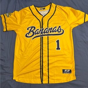 Savannah Bananas Baseball Jersey Size Large Yellow Navy Button-Up